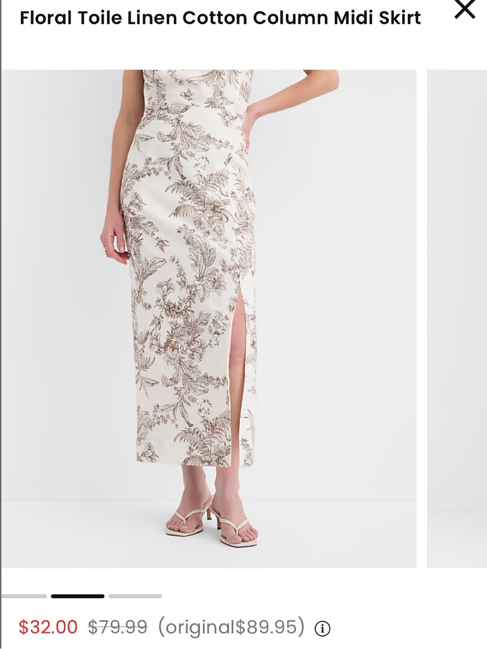 LOFT Cream/Brown Floral Column Midi Skirt with Side Slit